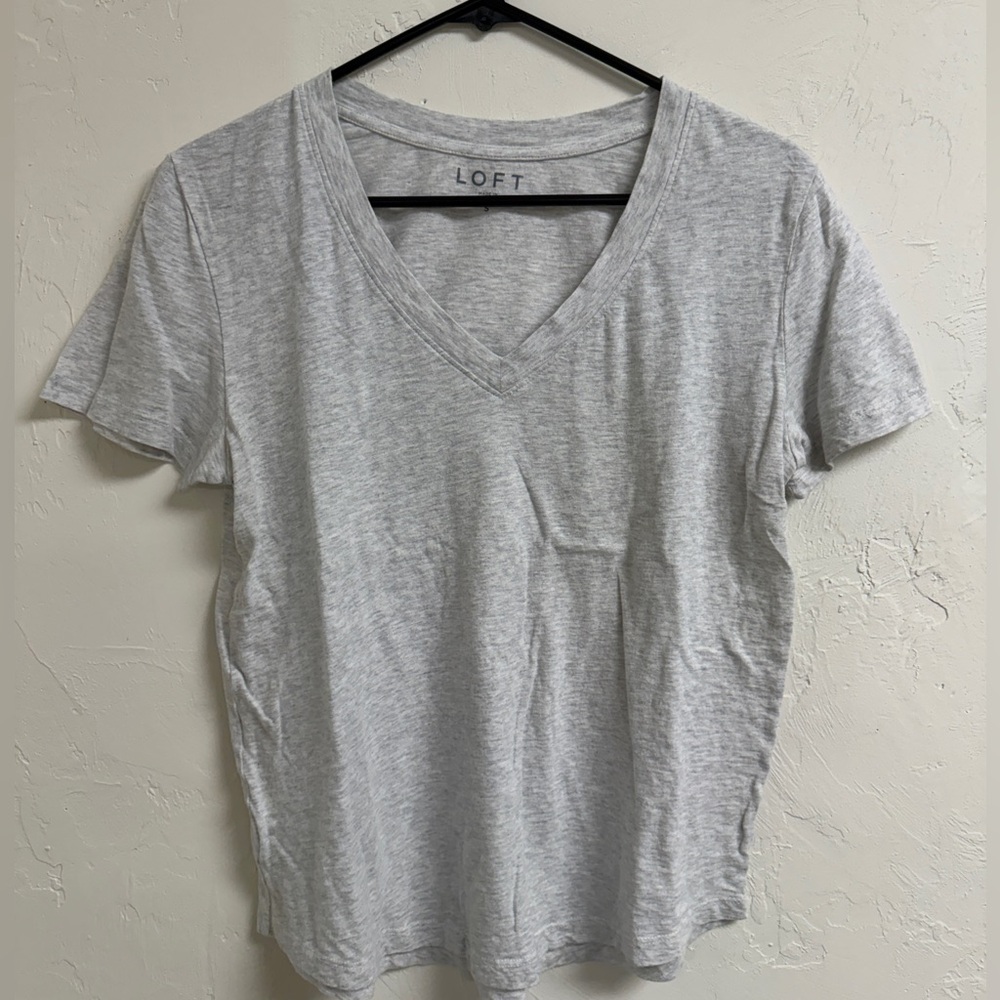 LOFT Light Gray V-Neck Short Sleeve Tee